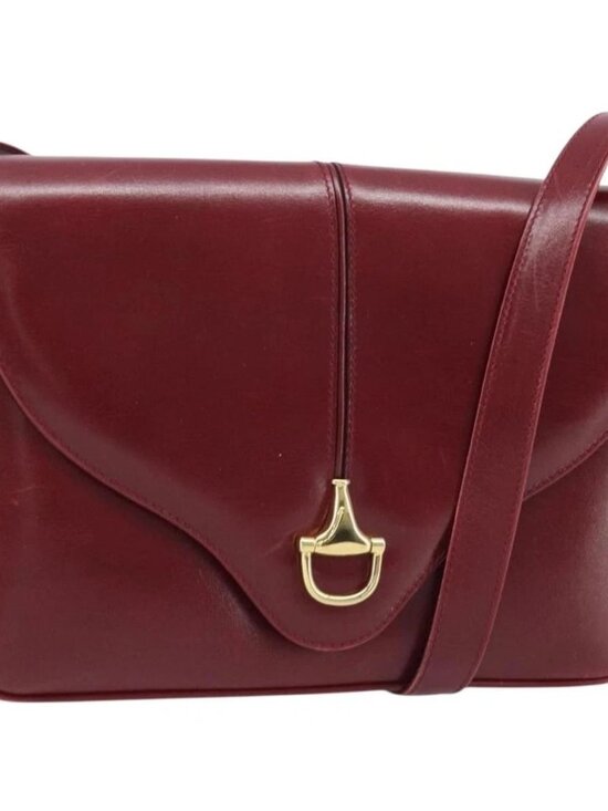 Gucci Handbags - GUCCI Horsebit Shoulder Bag Leather Red Gold Auth ep13642